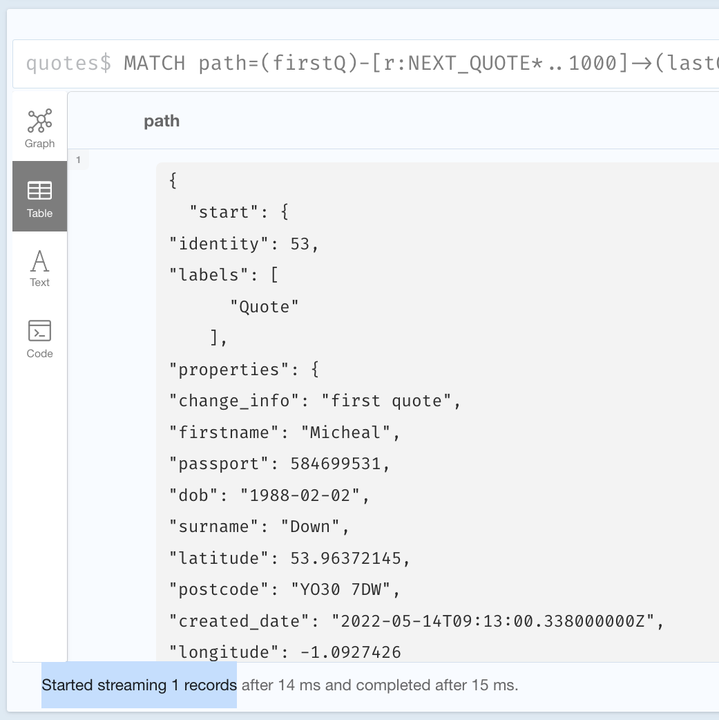 insurance quote fraud data stream 1 record