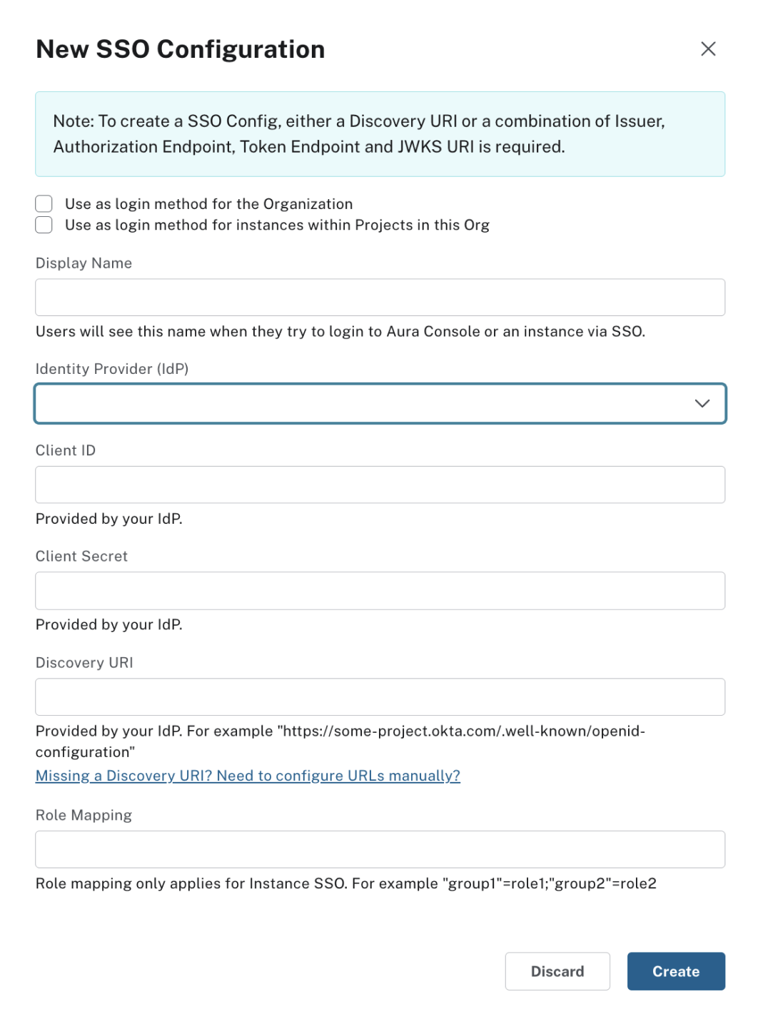 A screenshot of the SSO configuration dialogue